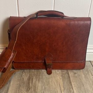 Vintage Brown Leather Satchel Briefcase Shoulder Bag Classic